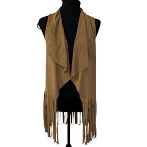 It Gal Tan Stretchy Fringe Lightweight Vest(Size Medium)